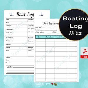 Boating Logbook | Boat Log Book | Boat Gift| Boat Log| Captain&#39;s Log| Motorboat| Sailing Journal| Yacht Instant Download| Printable| A4 Size