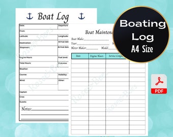 Boating Logbook | Boat Log Book | Boat Gift| Boat Log| Captain's Log| Motorboat| Sailing Journal| Yacht Instant Download| Printable| A4 Size