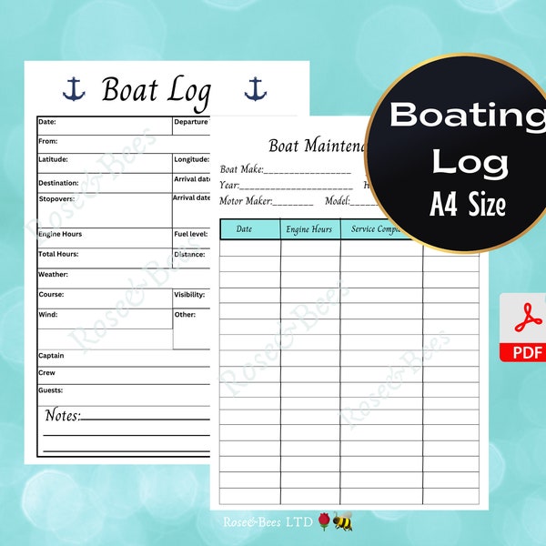 Boating Logbook | Boat Log Book | Boat Gift| Boat Log| Captain's Log| Motorboat| Sailing Journal| Yacht Instant Download| Printable| A4 Size