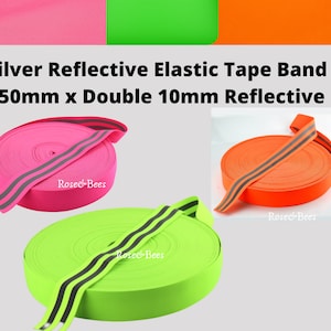 Banda elástica fluorescente de 50 mm de ancho, doble banda reflectante plateada de alta visibilidad, banda de advertencia rosa, amarilla y naranja, banda elástica de seguridad de 50 mm x doble banda de 10 mm