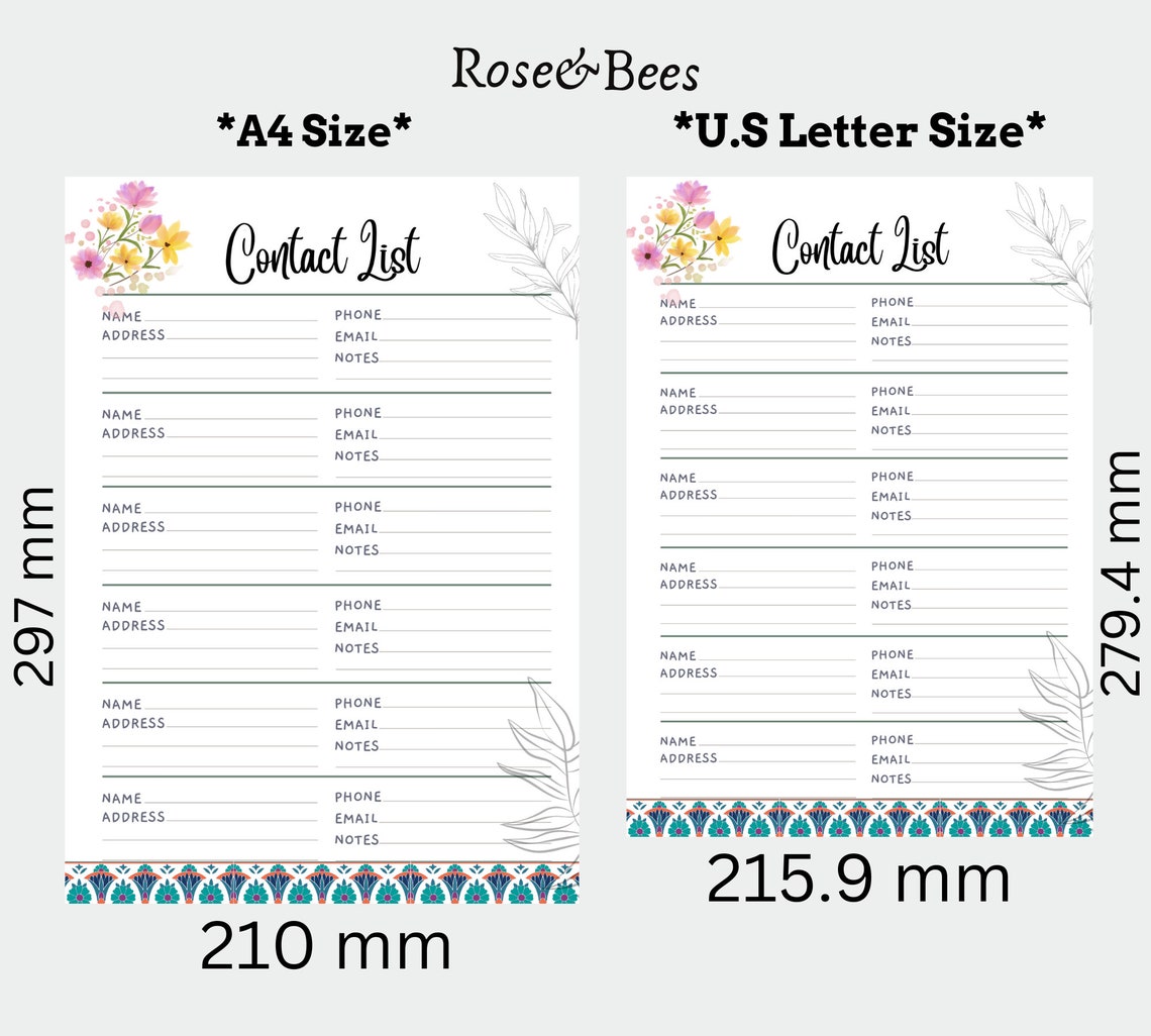 Printable Contact List Print at Home Address Book Template - Etsy