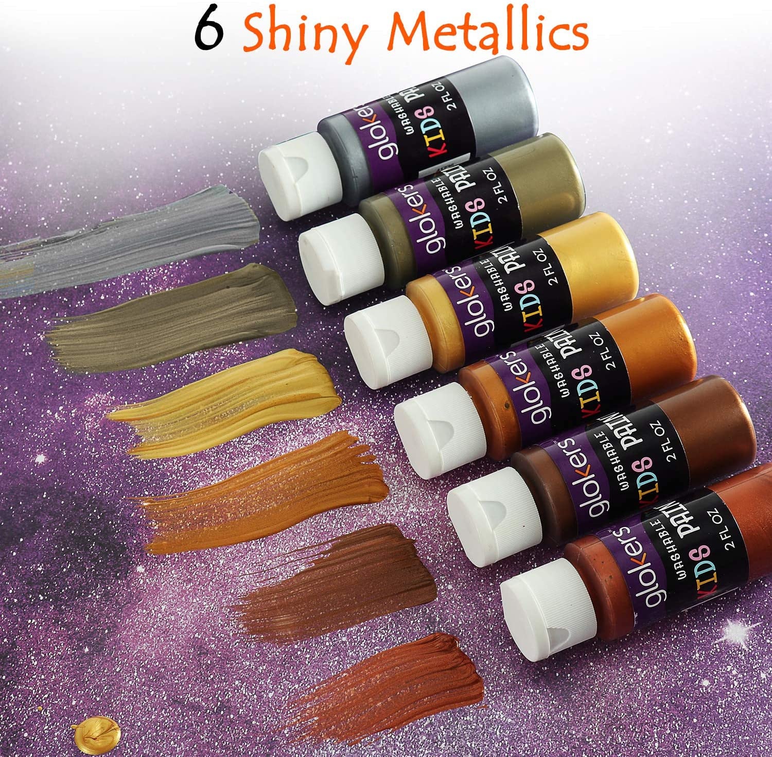 24 Color Washable Paint Set for Kids Mix of Tempera Fluorescent & Metallic  Colors 2-ounce Bottles of Bold Non-toxic Kids Paints 