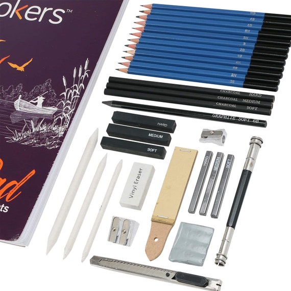 Glokers 33-Piece Drawing Art Set Drawing Sketch Pad, Shading Pencils