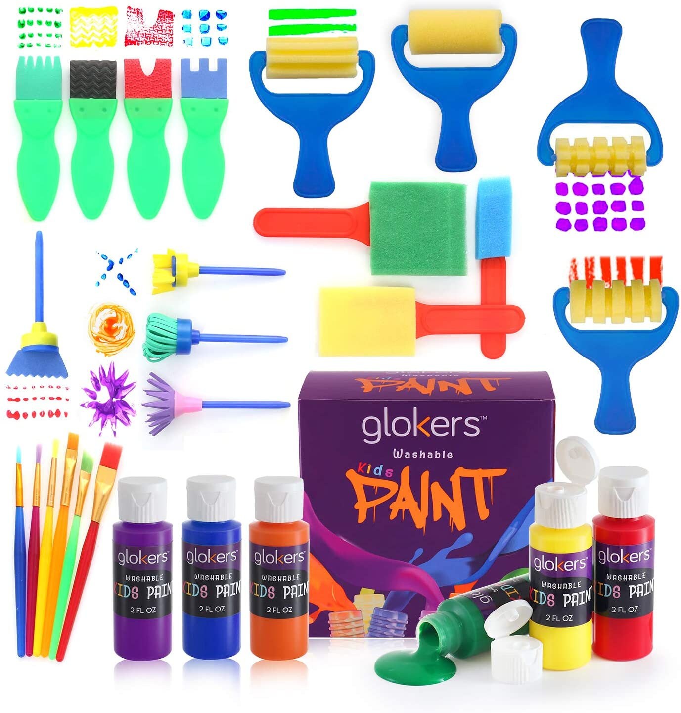 Glokers Premium Acrylic Paint Set 24 Acrylic Paint Color Tubes, 10 Professional Paintbrushes, 2 Pcs Canvas Panel, Plastic Palett