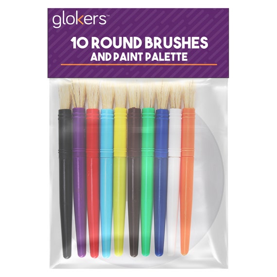 Glokers 10-Piece Kid's Paint Brushes Set with Paint Palette - Set of 10 Flat Paintbrushes, Easy to Clean - Art Supplies Perfect for Home, School