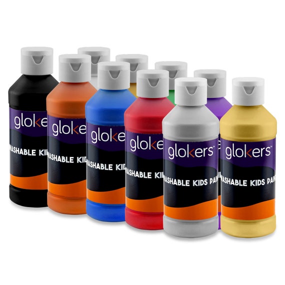 Glokers 10 Colors Washable Tempera Finger & Art Paints, 10 8-ounce Bottles  of Bold, Vibrant Non-toxic High Quality Kids Paints. 