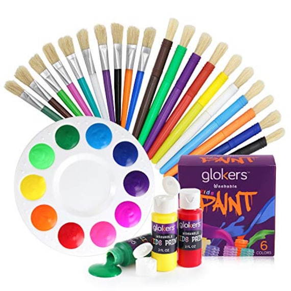 Glokers 20-piece Kids Paint Brushes With Paint Palette 10 Flat and