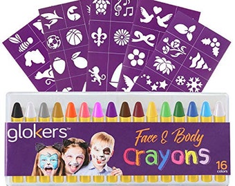 Glokers Face and Body Crayons Set - 12 Colors Washable, Non-Toxic