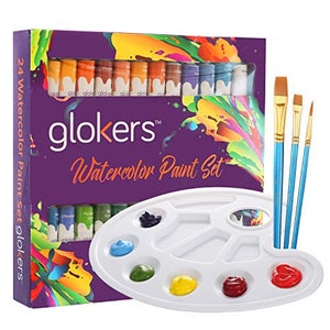 Watercolor Paint Set 24 Metal Paint Tubes With 3 Professional Paint Brushes & Palette