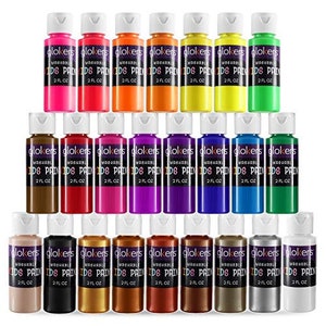 24 Color Washable Paint Set for Kids - Mix of Tempera Fluorescent & Metallic Colors - 2-Ounce Bottles of Bold Non-Toxic Kids Paints