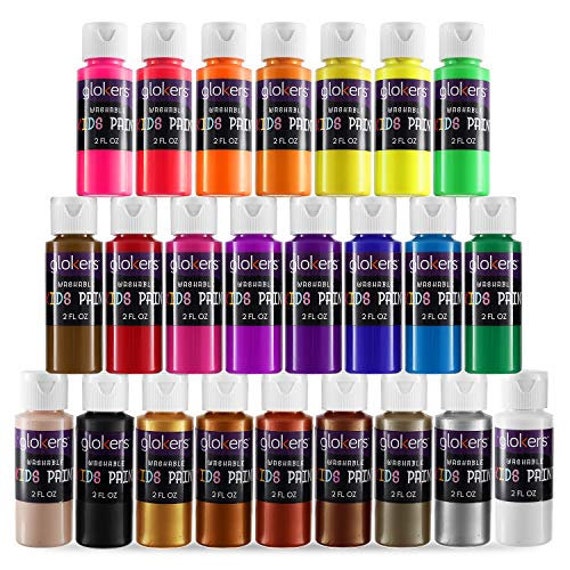 24 Color Washable Paint Set for Kids Mix of Tempera Fluorescent & Metallic  Colors 2-ounce Bottles of Bold Non-toxic Kids Paints 
