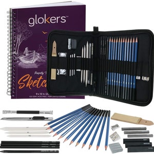 Glokers 33-Piece Drawing Art Set – Drawing Sketch Pad, Shading Pencils, Professional Art Supplies