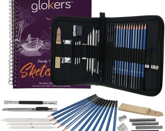 Glokers 33-Piece Drawing Art Set – Drawing Sketch Pad, Shading Pencils, Professional Art Supplies