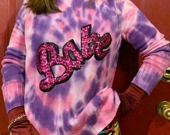 Tie Dye "Babe" Embellished Sweater