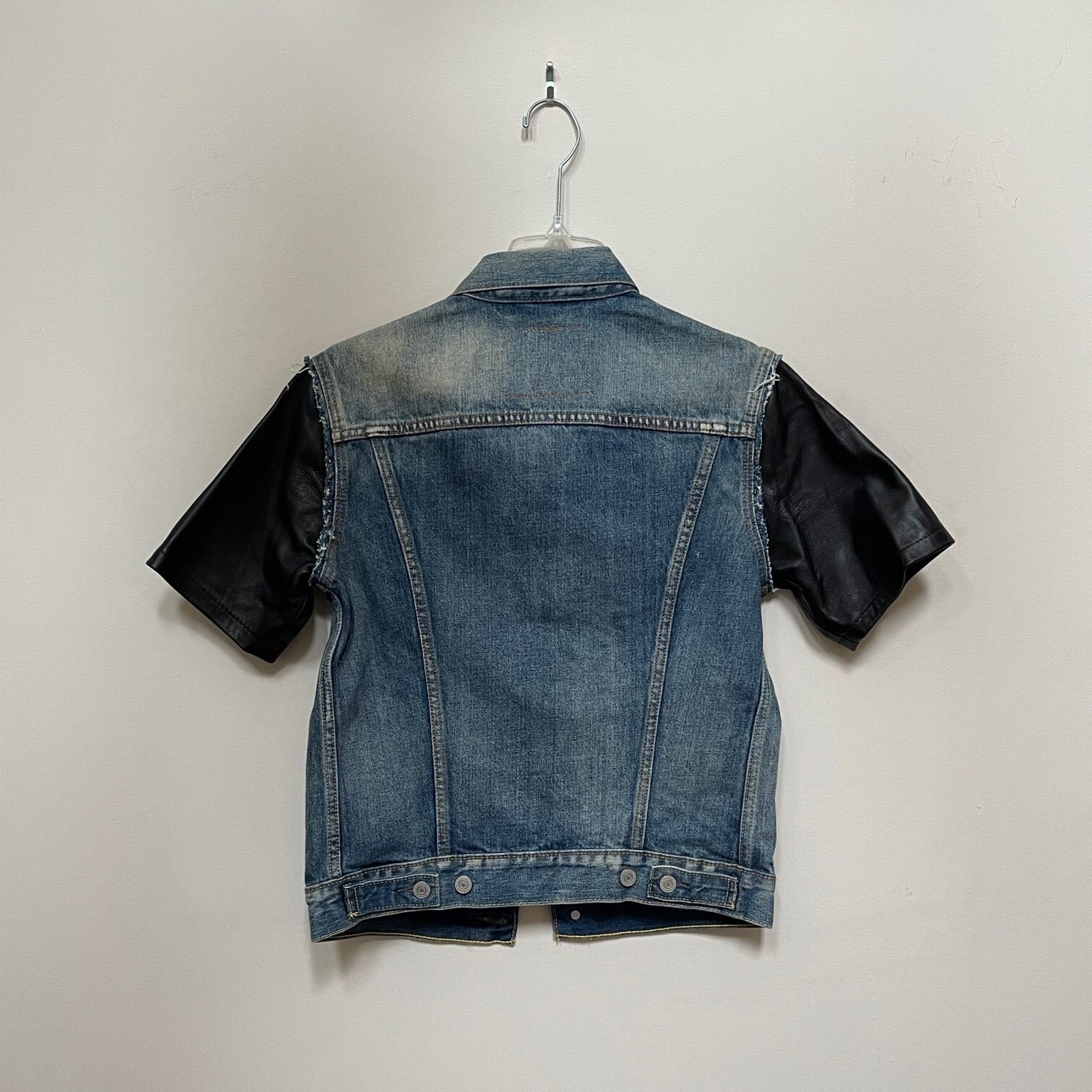 Denim & Patch Vest With Calfskin Leather Sleeves Etsy