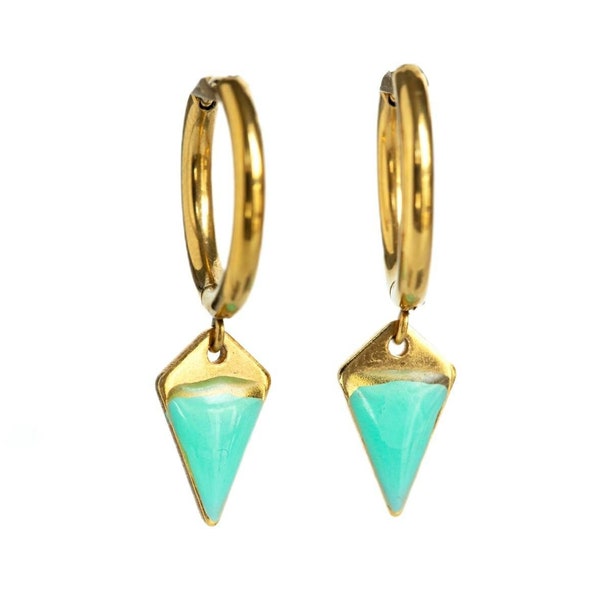 Spiky Hoop Earrings with Charms| Hoop Earrings| Gold Hoops| Women Earrings| Dangle Earrings| Stainless Steel Earrings| Blue Earrings