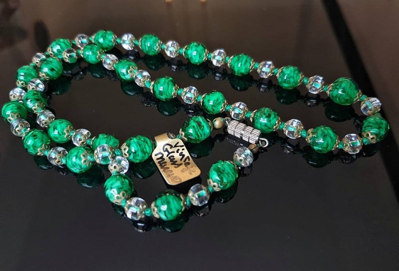 Murano Glass Necklace Earrings and Bracelet Vintage Murano Glass Jewelry Green Venetian Glass Wedding Cake Set Italian Glass Earrings