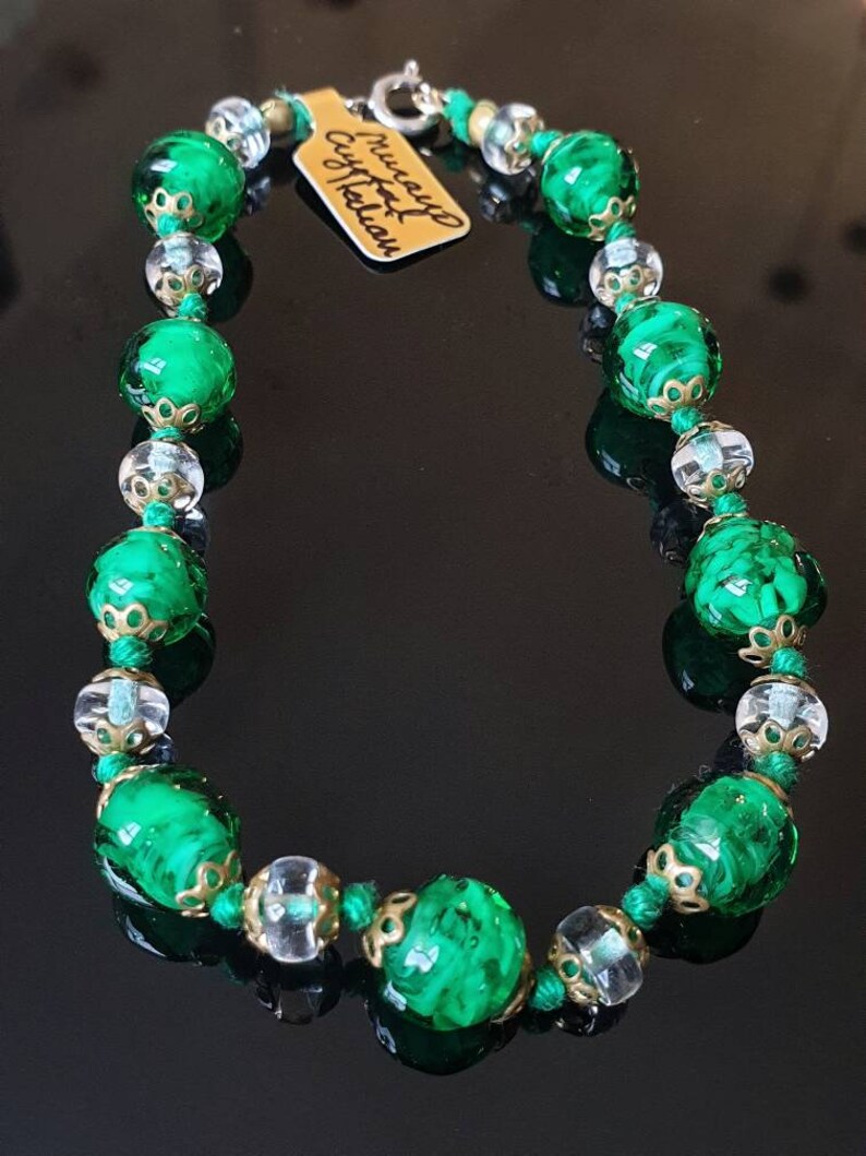 Murano Glass Necklace Earrings and Bracelet Vintage Murano Glass Jewelry Green Venetian Glass Wedding Cake Set Italian Glass Earrings