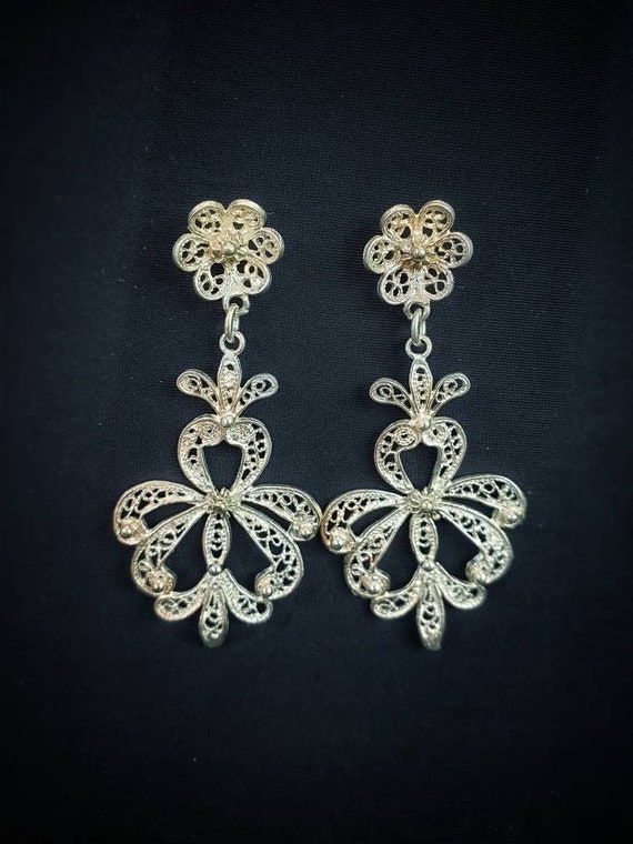 Filigree Earrings/ Silver Filigree Drop Earrings/