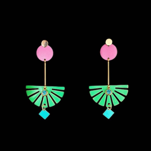 Dancing Flamingo Earrings| Dangling Earrings| Statement Earrings| Funky Earrings| Pink Earrings| Green Earrings| Summer Earrings| Gift Her