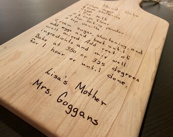 Recipe Cutting Board / Personalized Gift / Personalize Cutting Board / Custom Cutting Board / Handwritten Recipe / Mother’s Day Gift