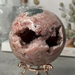 Stunning Pink Amethyst Quartz Geode Sphere On Stand With Jasper Genuine High-Quality Crystal Statement Piece From Brazil