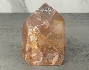 Stunning Rose Quartz with Golden Healer Tower/Point With Rainbow High Quality Genuine Crystal From Brazil