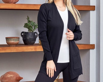 Vest van katoenmix met zakken - ontwerp met lange open voorkant