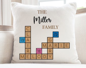 Scrabble Family Name Pillow, Scrabble Tile Names, Gift for Mom, Christmas Gift, Grandma Gift, Anniversary Gift, Grandpa Gift from Grandkids