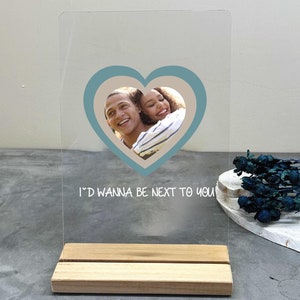 Personalized Heart Photo Plaque with Wooden Stand