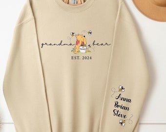 Sweat grand-mère ours personnalisé, année de naissance de grand-mère avec noms des petits-enfants sur la manche, sweat-shirt grand-mère personnalisé, cadeaux pour grand-mère