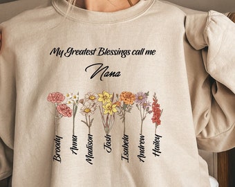 Sweat Grandma's Garden : prénoms personnalisés pour petits-enfants et fleurs de naissance