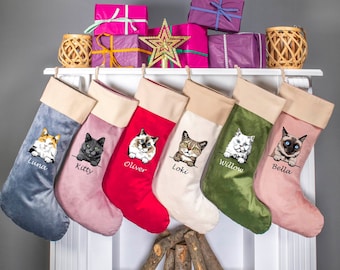 Cat Christmas Velvet Stockings, Personalized Christmas Cat Stockings, Custom Velvet Stocking, Pet Stockings, Christmas Decoration for Family