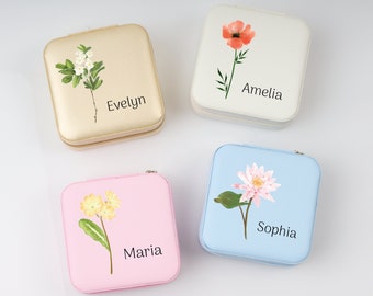 Boîte à bijoux personnalisée Birthflower : rangement personnalisé en similicuir