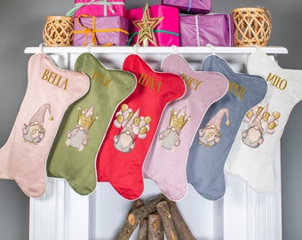 Christmas Stockings with Gnome, Gnome Christmas Velvet Stockings, Dog Stocking Velvet, Pet Stockings, Christmas Decoration for Family