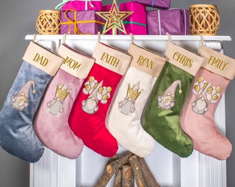 Velvet Gnome Christmas Stockings, Personalized Gnome Christmas Stockings, Dog Stocking Velvet, Pet Stocking, Christmas Decoration for Family