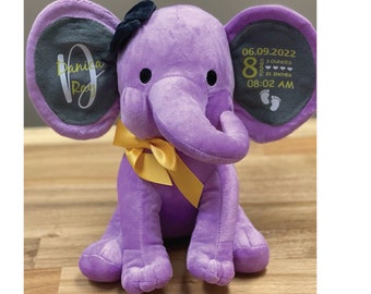 Peluche éléphant personnalisée : souvenir de bébé personnalisé, cadeau de naissance