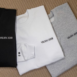 Custom Embroidered Roman Numeral Crewneck Personalized Date and Initial Crewneck Couples Sweatshirts Matching Sweatshirts for couples image 5