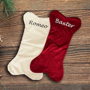Dog Bone Christmas Stocking: Velvet Pet Stocking, Family Tree Decoration