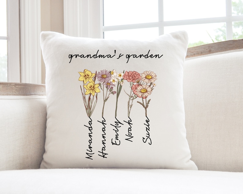 Custom Grandma's Garden Pillow, Personalized Birthflower Pillow, Grandmas Garden Pillow with Grandkids, Gift for Grandma, Christmas Gift image 5