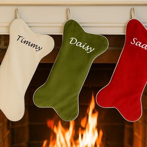 Dog Bone Christmas Stocking: Velvet Pet Stocking, Family Tree Decoration