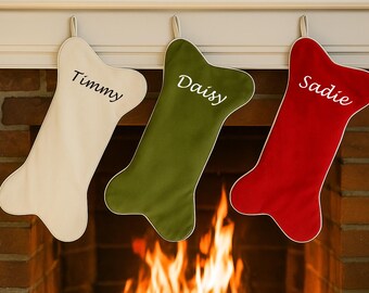Dog Bone Christmas Stocking: Velvet Pet Stocking, Family Tree Decoration