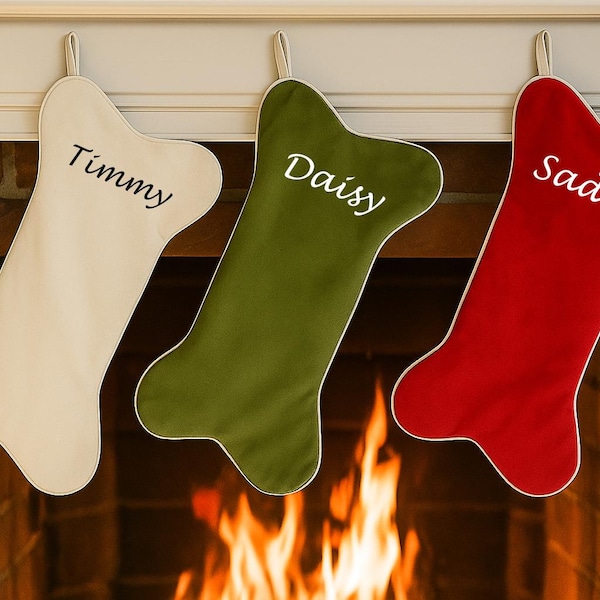 Dog Bone Christmas Stocking: Velvet Pet Stocking, Family Tree Decoration
