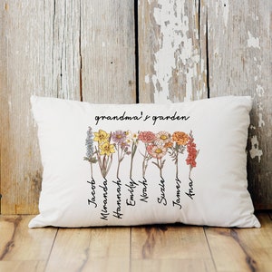 Custom Grandma's Garden Pillow, Personalized Birthflower Pillow, Grandmas Garden Pillow with Grandkids, Gift for Grandma, Christmas Gift image 4