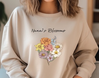 Sweat-shirt bouquet du jardin de grand-mère, fleurs personnalisées pour le mois de naissance