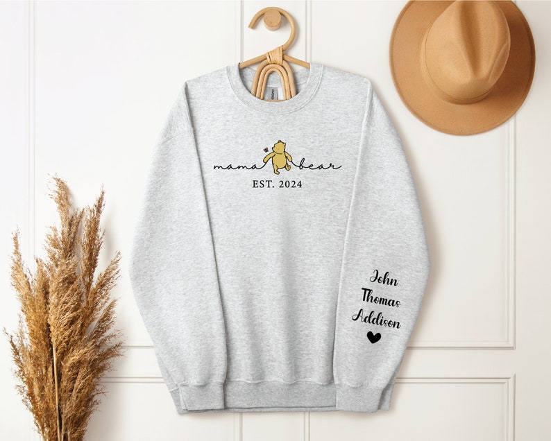 Custom Mama Bear Est 2024 Sweatshirt, Mama Bear with Kids Name on Sleeve, Personalized Mom Sweatshirt, Gift for Mother's Day, Gift for Mom image 7