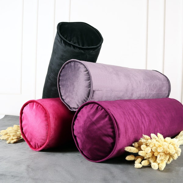 Velvet Bolster Pillow Cover - Decorative Sofa Cushion, 54 Colors