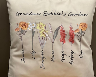 Custom Grandma&#39;s Garden Pillow, Personalized Birthflower Pillow, Nana&#39;s Garden Pillow with Grandkids, Gift for Grandma, Mother&#39;s Day Gift