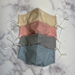 Cotton Face Masks - Bundle of 10, 3-Layer, Adjustable, with Filter Pocket