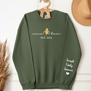 Custom Mama Bear Est 2024 Sweatshirt, Mama Bear with Kids Name on Sleeve, Personalized Mom Sweatshirt, Gift for Mother's Day, Gift for Mom image 4